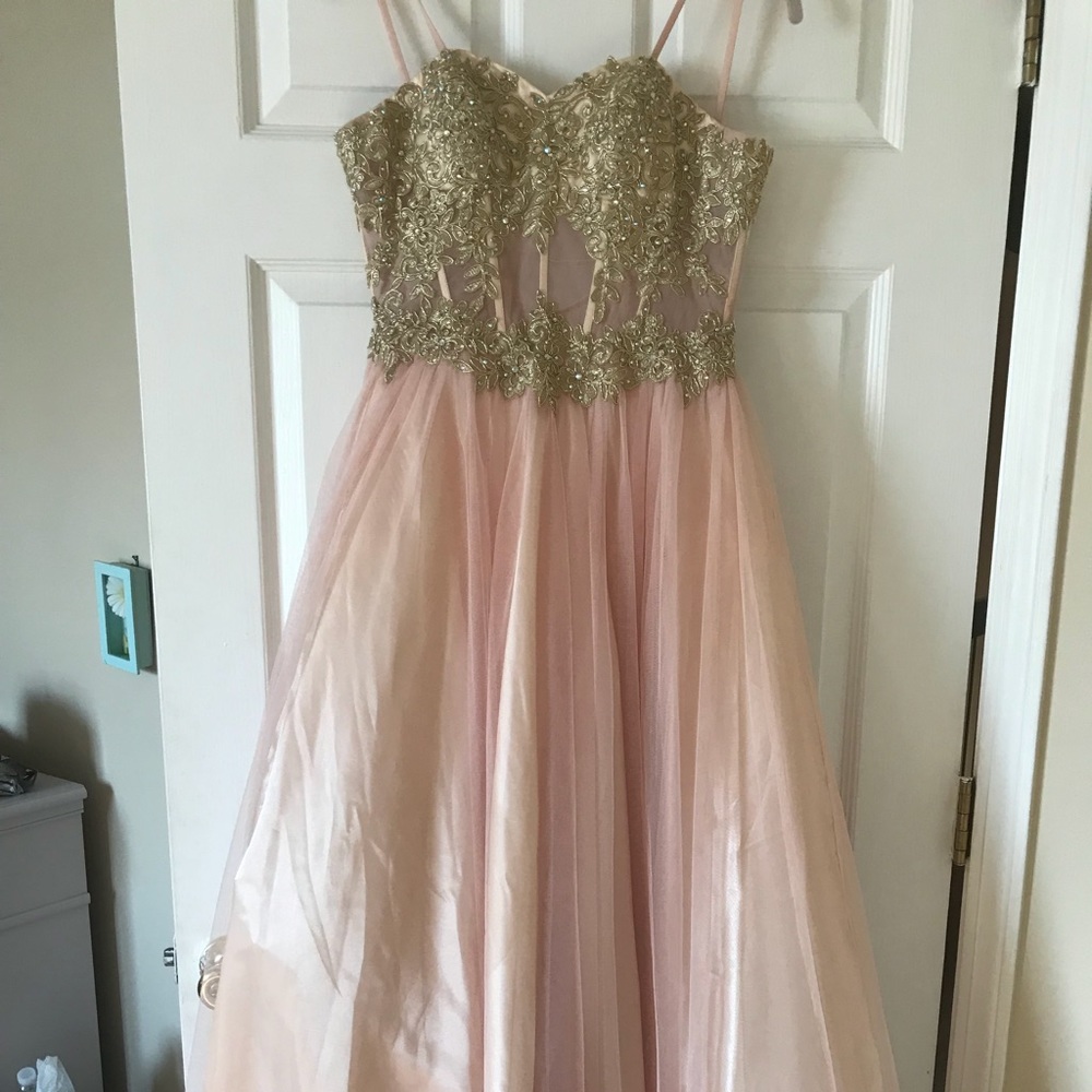 BLUSH EMBELLISHED PROM DRESS